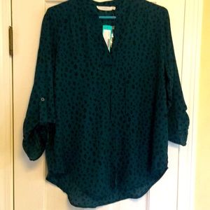 Dark Green Split Neck Blouse